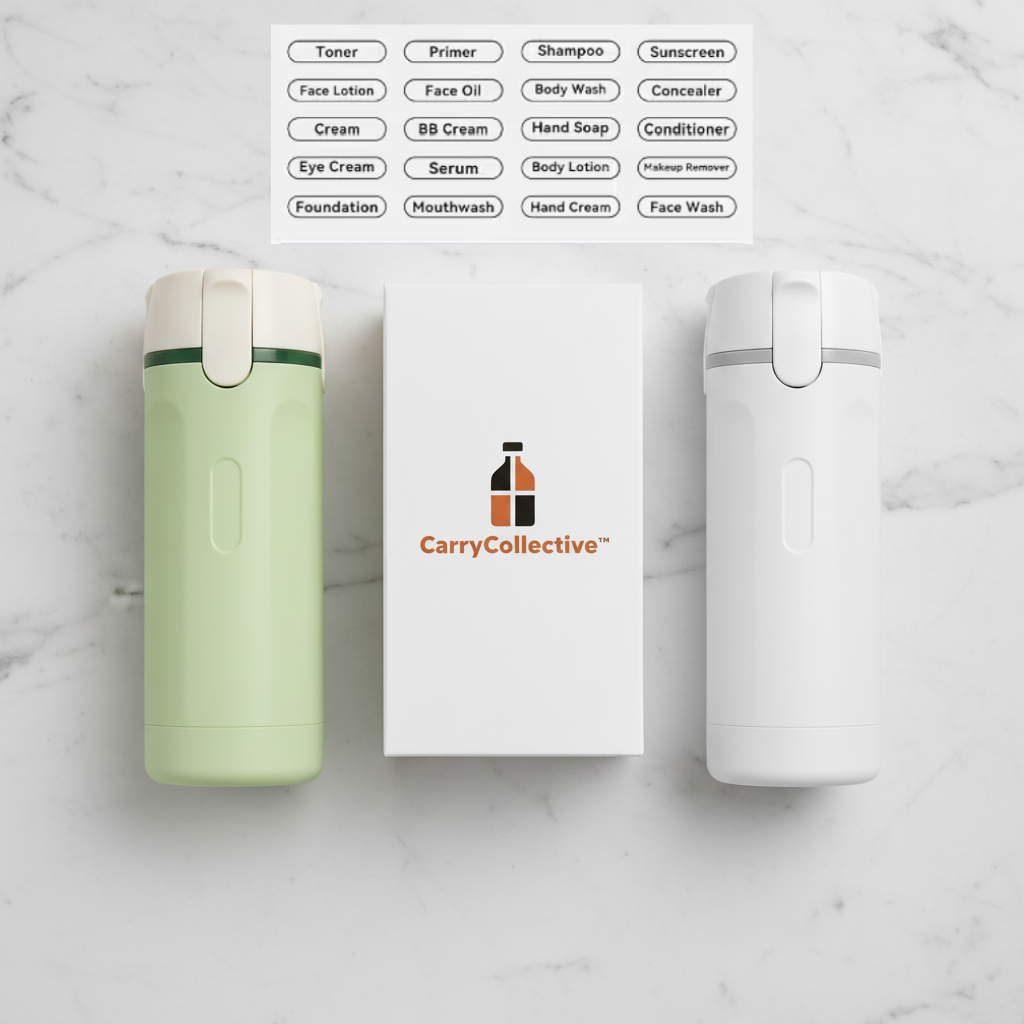 CarryCollective™ Pack & Go Dispenser | 4-in-1 Refillable Travel Toiletry Bottle